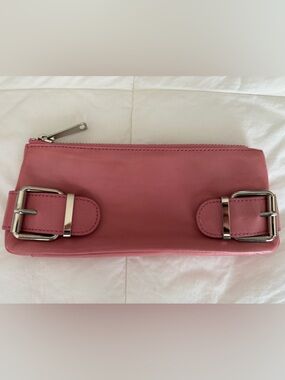 Banana Republic Pink Genuine Leather Clutch with Silver Buckle Accents! NWOT!